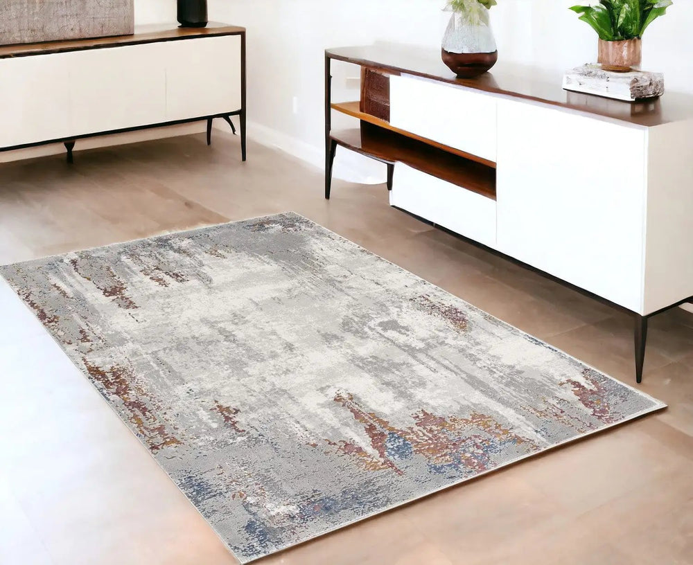 4' X 6' Gray And Ivory Modern Abstract Area Rug - Homeroots