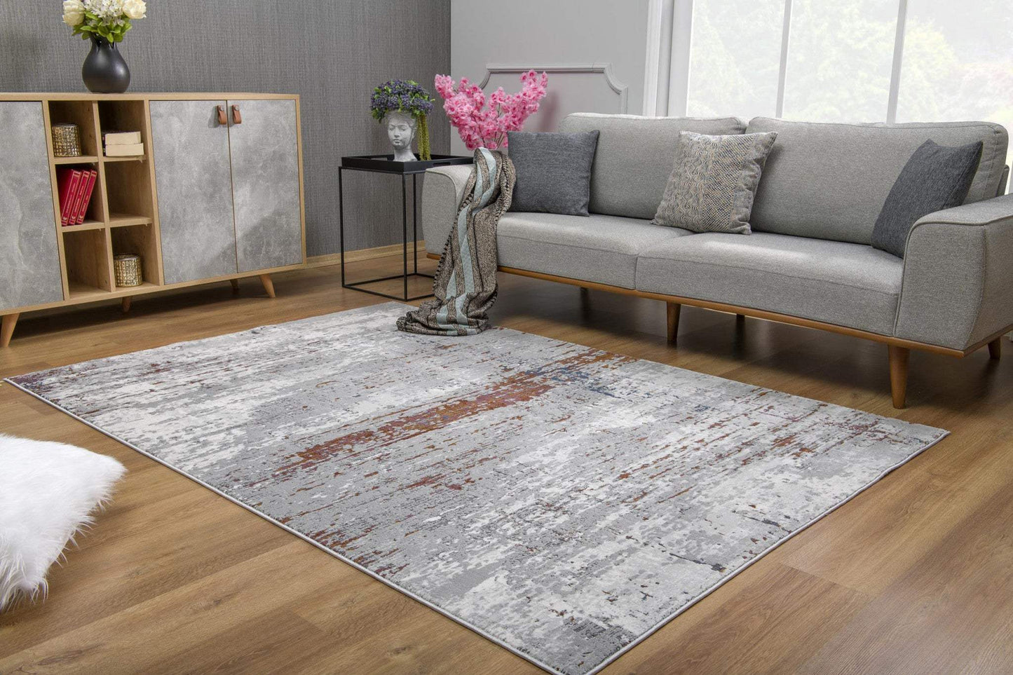 5' X 8' Gray And Brown Abstract Scraped Area Rug - Homeroots - Flyclothing LLC