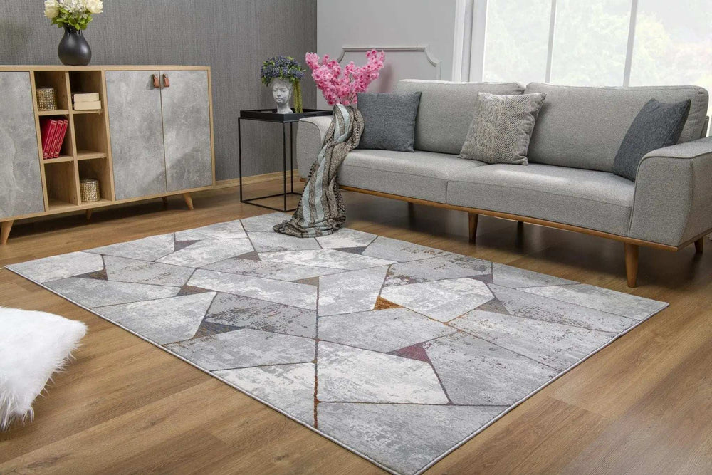 5' X 8' Grey Geometric Area Rug - Homeroots - Flyclothing LLC