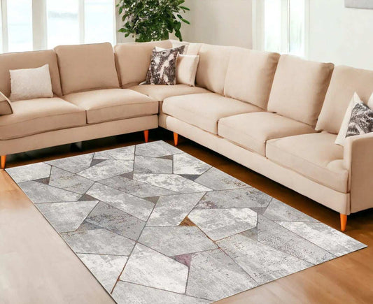 7' X 10' Grey Geometric Area Rug - Homeroots - Flyclothing LLC