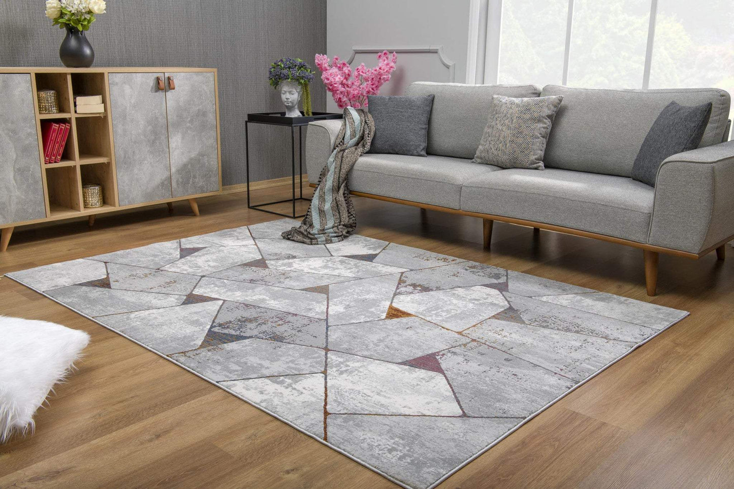8' X 11' Grey Geometric Area Rug - Homeroots - Flyclothing LLC