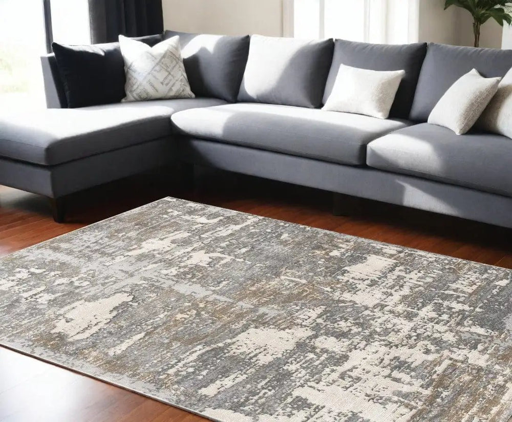7' X 10' Beige And Gray Distressed Area Rug - Homeroots