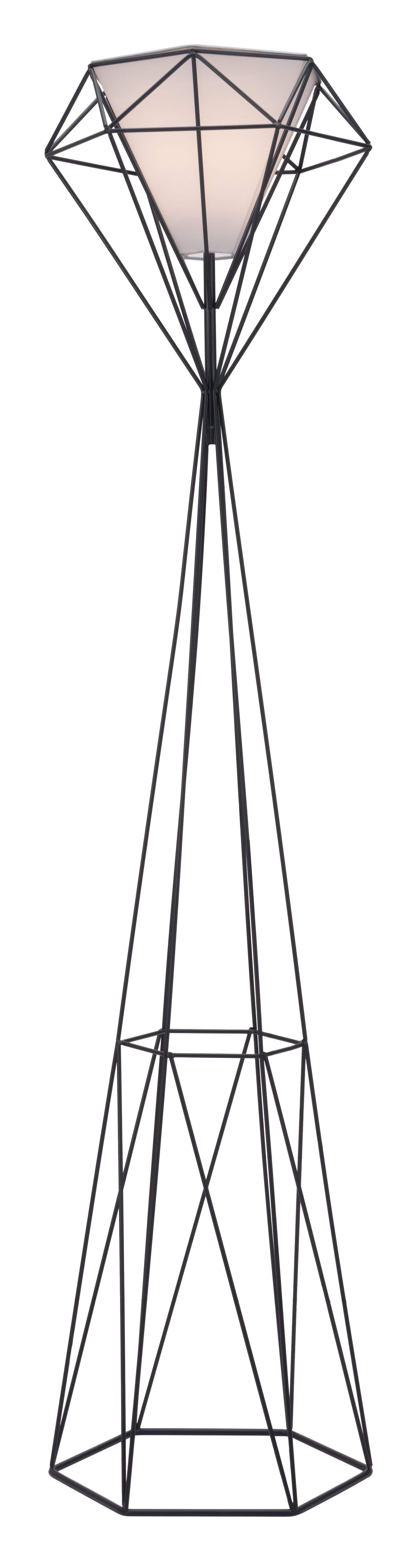 63" Black Geometric Floor Lamp With White Frosted Glass Hexagon Shade - Homeroots