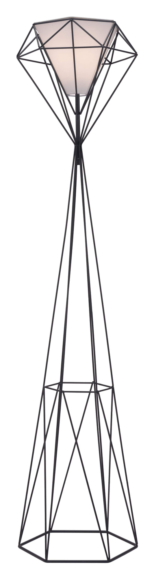 63" Black Geometric Floor Lamp With White Frosted Glass Hexagon Shade - Homeroots