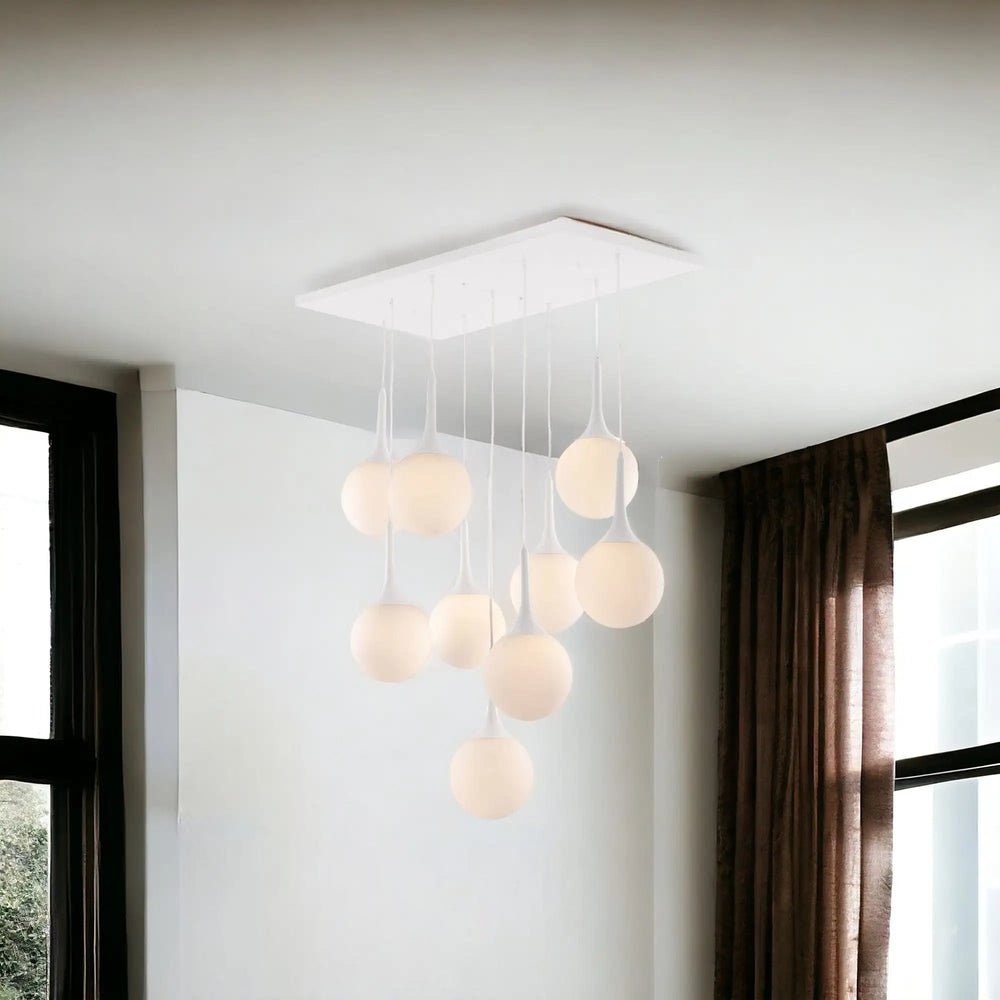 White Shaded Nine Light Metal Dimmable Ceiling Light - Homeroots