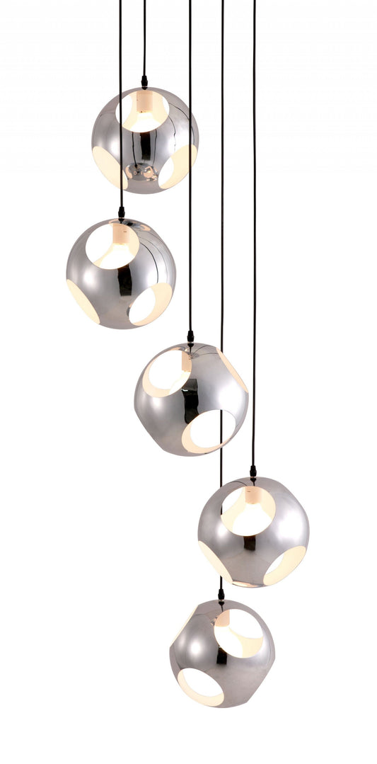 Silver Kitchen Island Five Light Metal Dimmable Ceiling Light - Homeroots