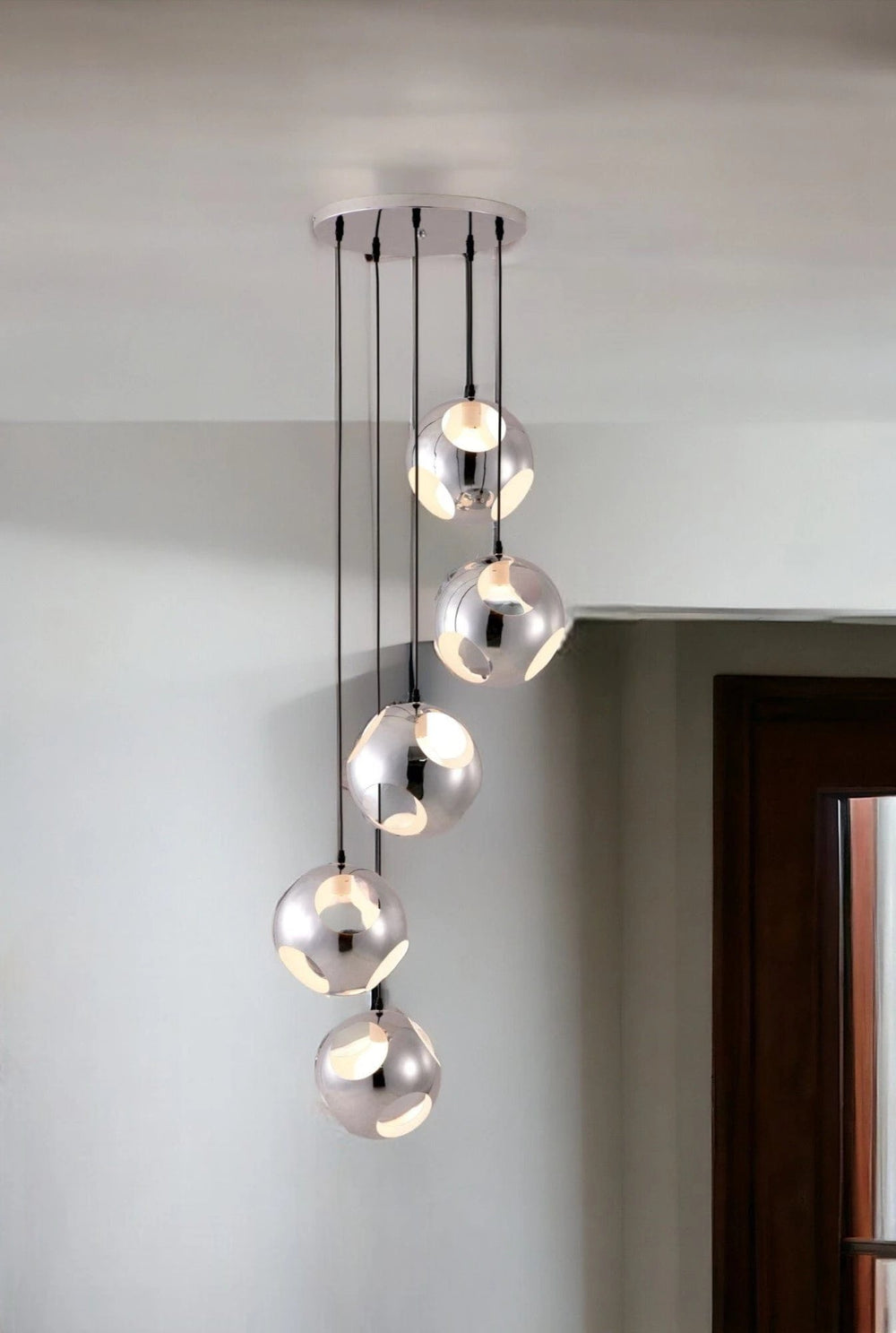 Silver Kitchen Island Five Light Metal Dimmable Ceiling Light - Homeroots