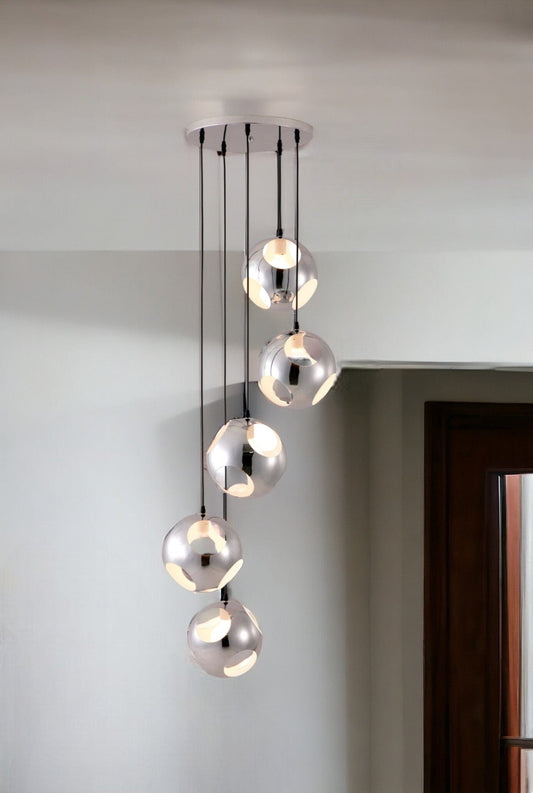 Silver Kitchen Island Five Light Metal Dimmable Ceiling Light - Homeroots