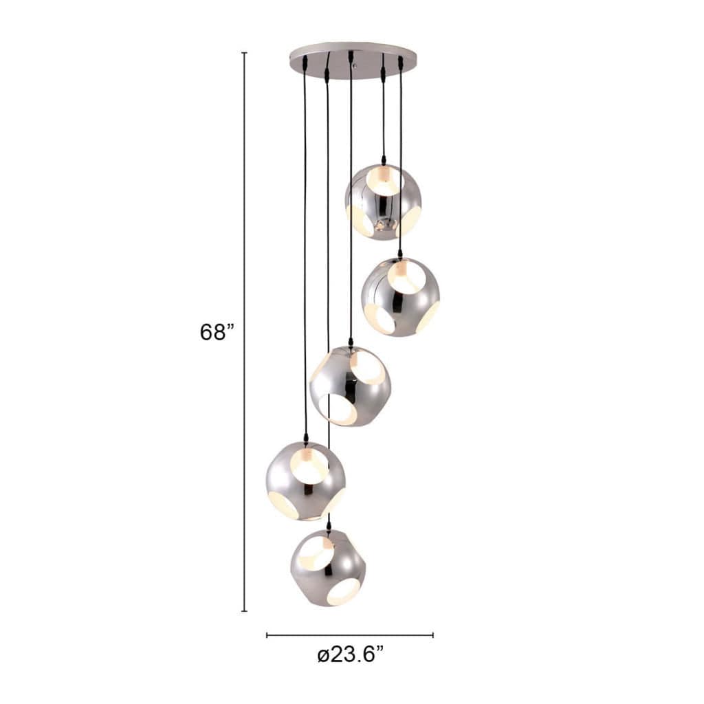 Silver Kitchen Island Five Light Metal Dimmable Ceiling Light - Homeroots