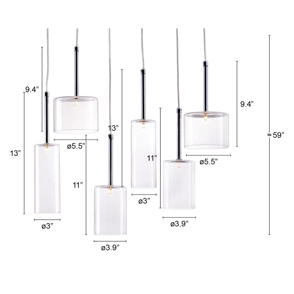 Silver Kitchen Island Six Light Metal LED Ceiling Light With Shades - Homeroots