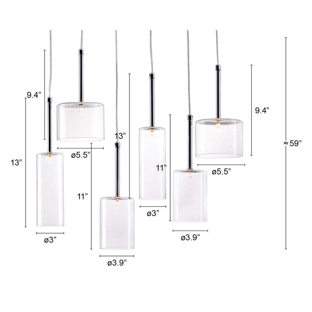 Silver Kitchen Island Six Light Metal LED Ceiling Light With Shades - Homeroots - Flyclothing LLC