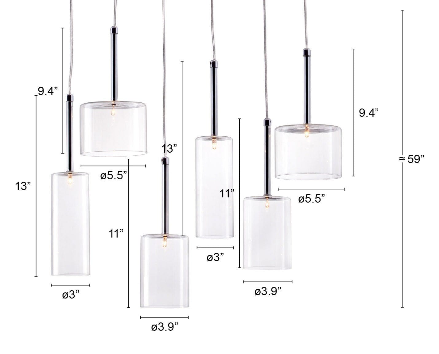 Silver Kitchen Island Six Light Metal LED Ceiling Light With Shades - Homeroots