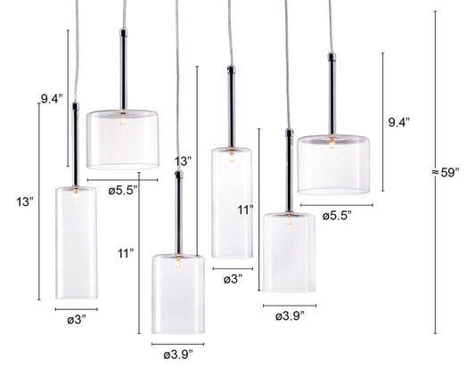 Silver Kitchen Island Six Light Metal LED Ceiling Light With Shades - Homeroots