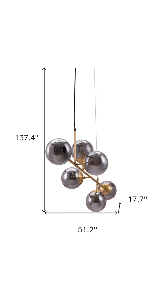 Gold Kitchen Island Six Light Metal Dimmable Ceiling Light With Clear Shades - Homeroots