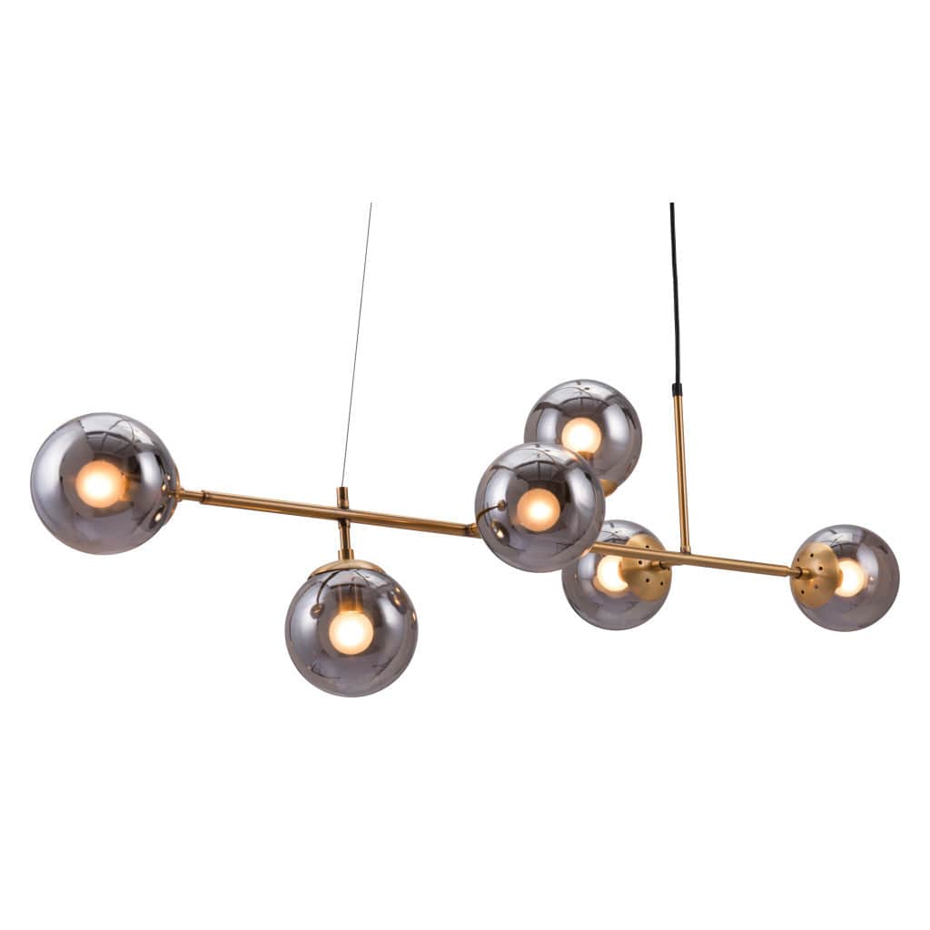 Gold Kitchen Island Six Light Metal Dimmable Ceiling Light With Clear Shades - Homeroots