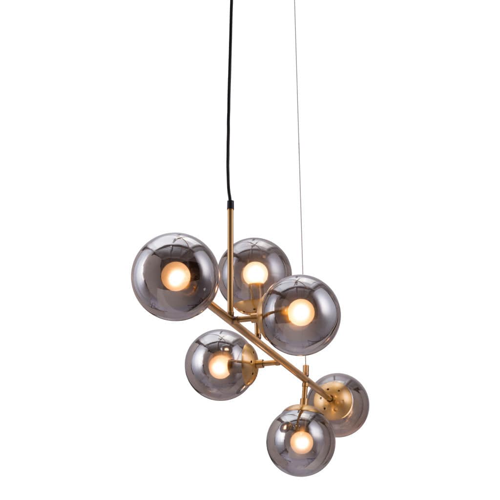 Gold Kitchen Island Six Light Metal Dimmable Ceiling Light With Clear Shades - Homeroots