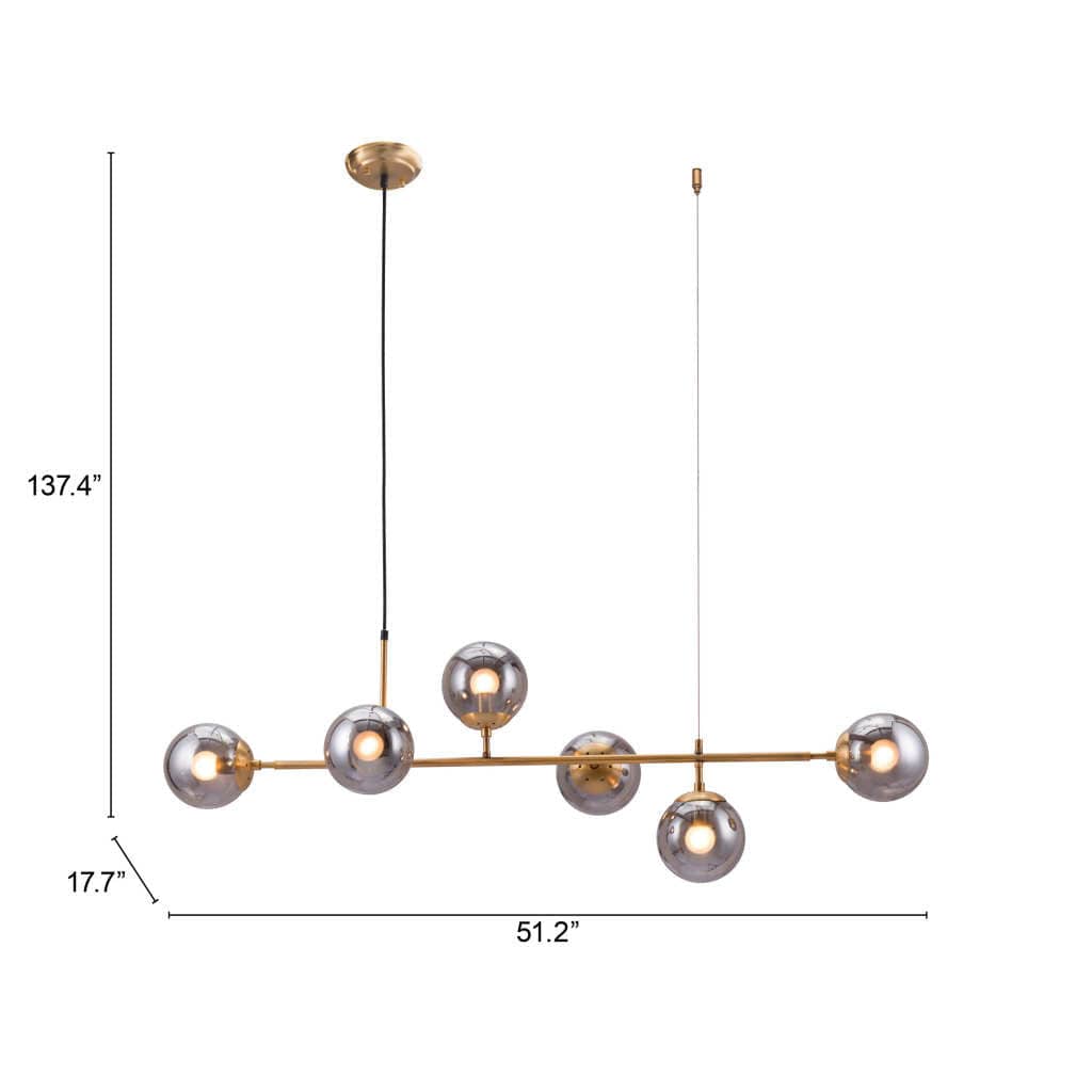 Gold Kitchen Island Six Light Metal Dimmable Ceiling Light With Clear Shades - Homeroots