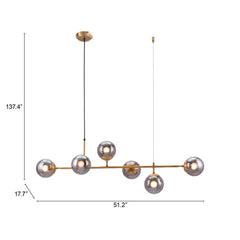 Gold Kitchen Island Six Light Metal Dimmable Ceiling Light With Clear Shades - Homeroots