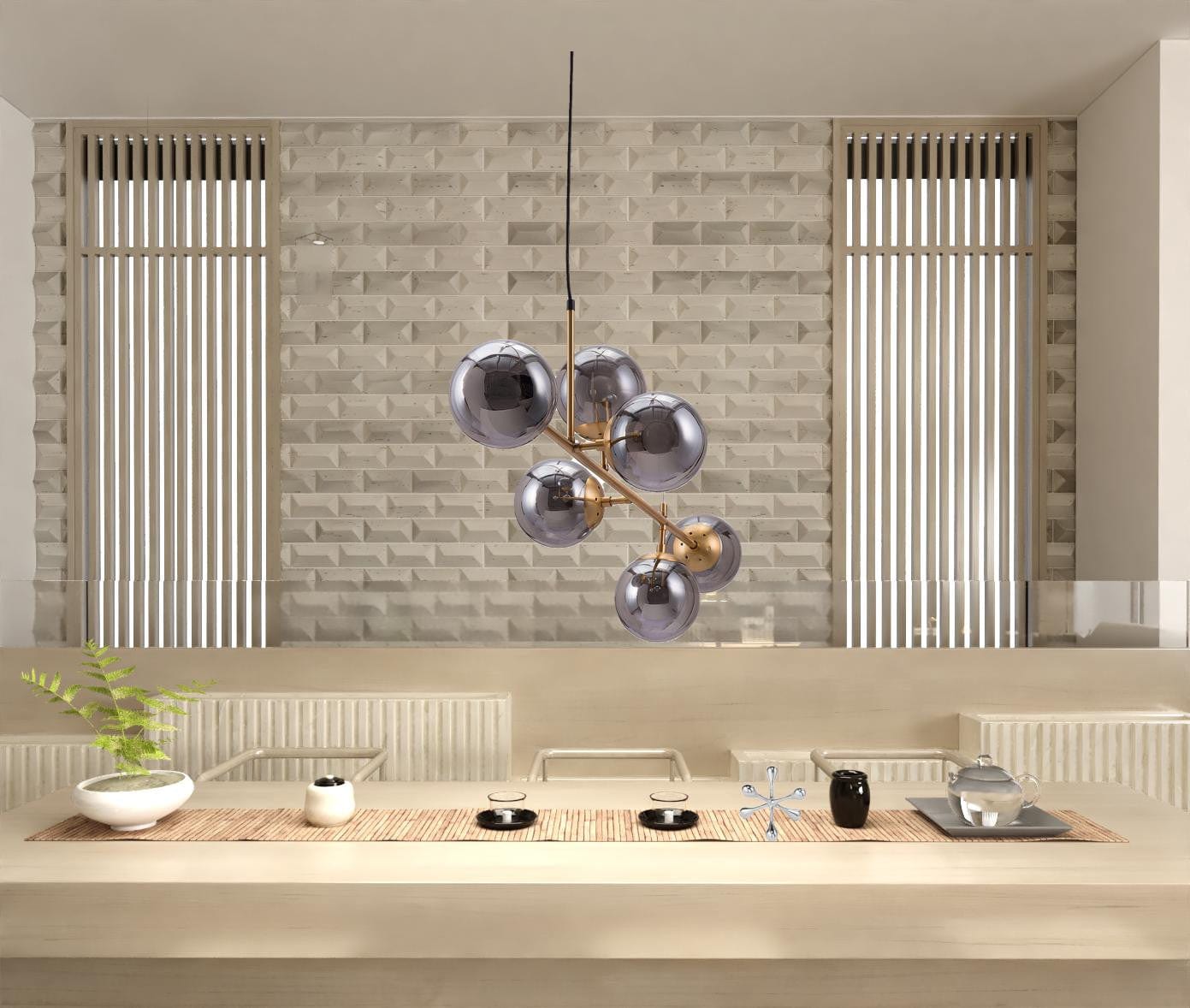 Gold Kitchen Island Six Light Metal Dimmable Ceiling Light With Clear Shades - Homeroots