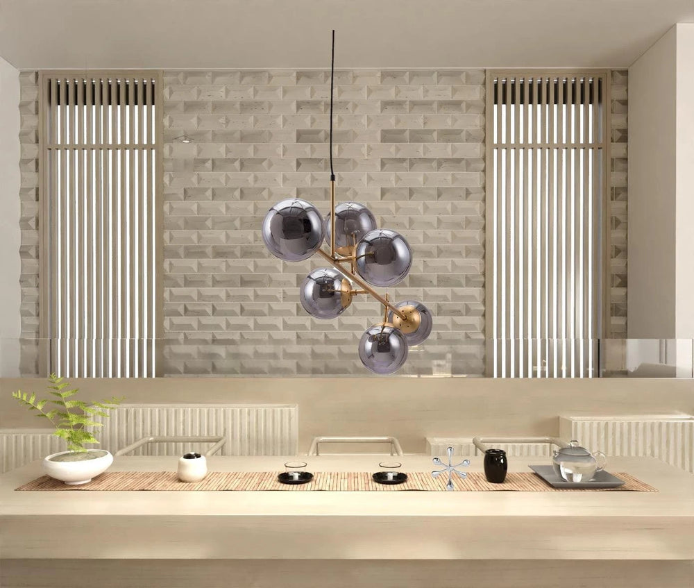 Gold Kitchen Island Six Light Metal Dimmable Ceiling Light With Clear Shades - Homeroots