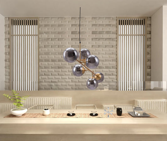 Gold Kitchen Island Six Light Metal Dimmable Ceiling Light With Clear Shades - Homeroots