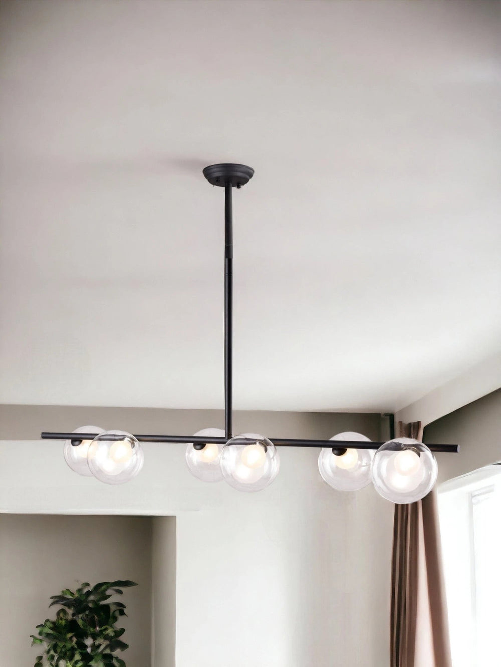 Black Kitchen Island Six Light Metal Ceiling Light - Homeroots