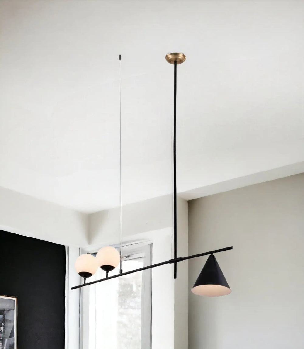 Black and White Kitchen Island Three Light Metal Ceiling Light With Black and White Shades - Homeroots