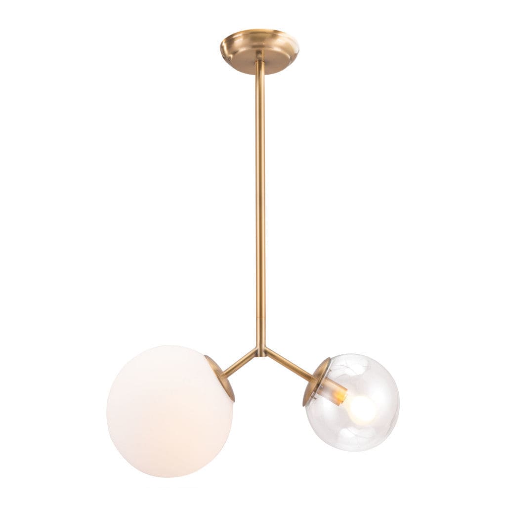Gold Shaded Two Light Metal Dimmable Ceiling Light With White Shades - Homeroots