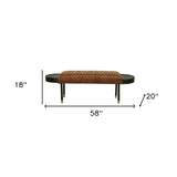 Warm Brown Leather And Solid Wood Bench - Homeroots