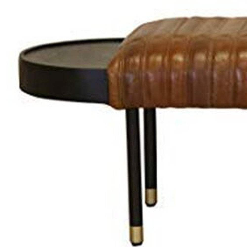 Warm Brown Leather And Solid Wood Bench - Homeroots - Flyclothing LLC