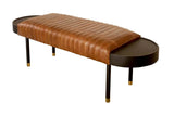 Warm Brown Leather And Solid Wood Bench - Homeroots