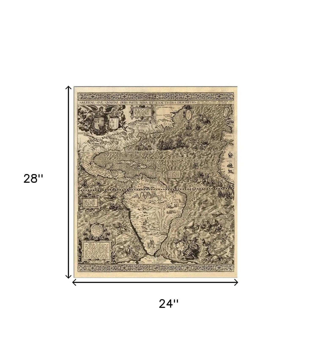 Vintage 1562 Map Of Early Americas Unframed Print Wall Art - Homeroots - Flyclothing LLC