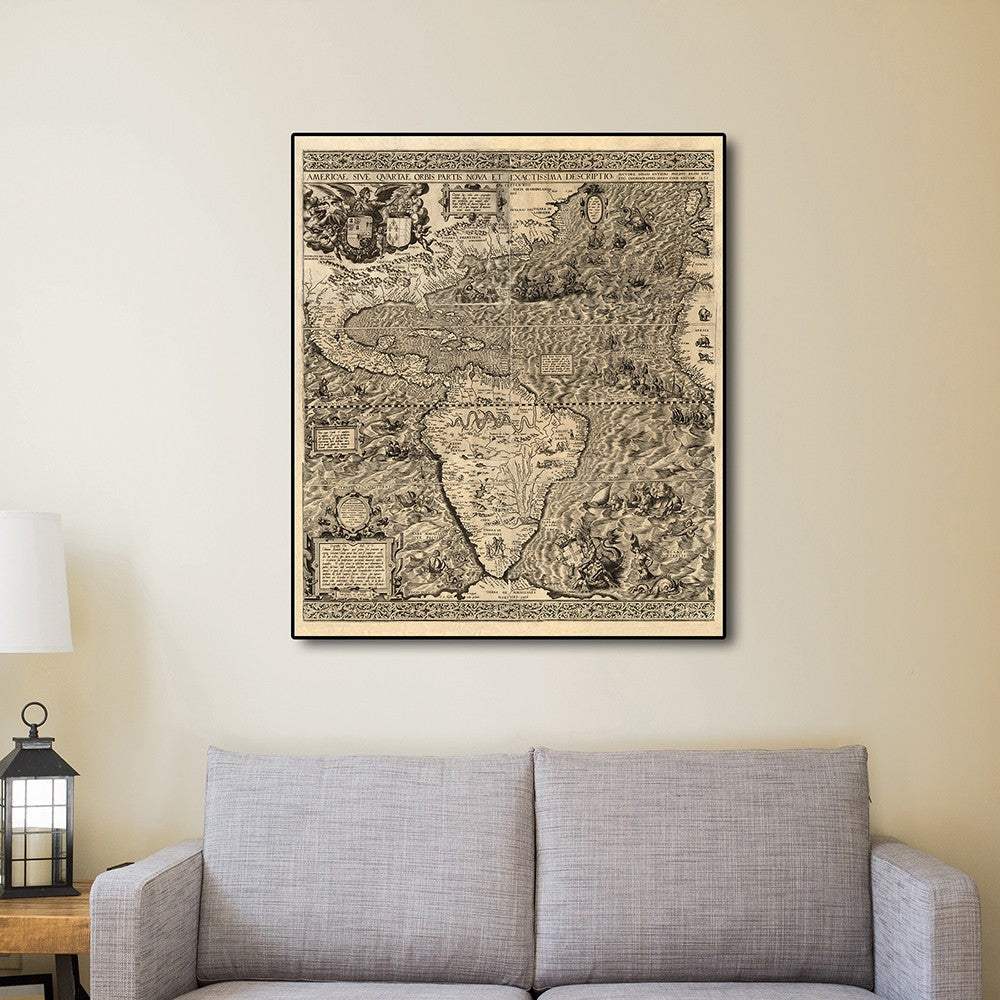Vintage 1562 Map Of Early Americas Unframed Print Wall Art - Homeroots - Flyclothing LLC