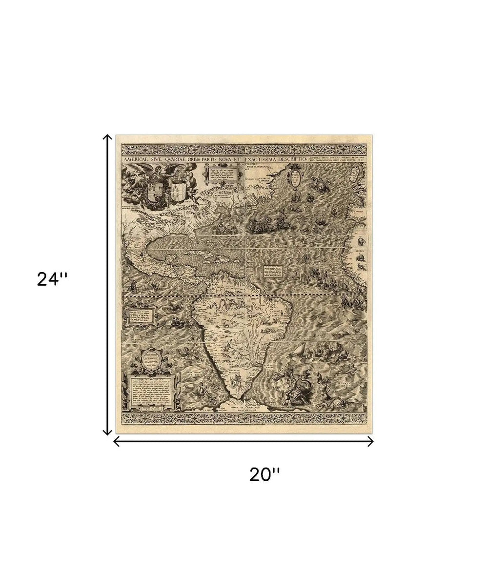 20" X 24" Vintage 1562 Map Of Early Americas Wall Art - Homeroots - Flyclothing LLC