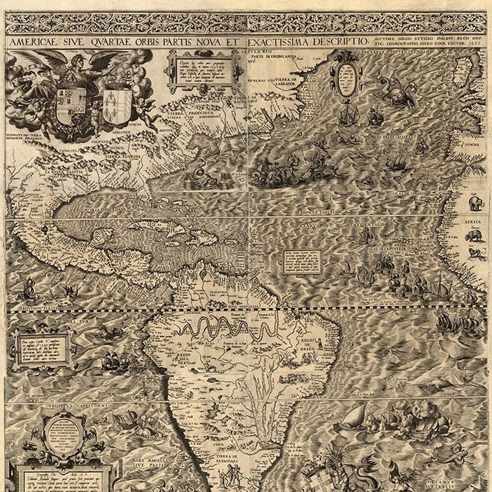 20" X 24" Vintage 1562 Map Of Early Americas Wall Art - Homeroots - Flyclothing LLC