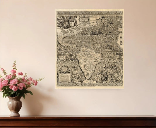20" X 24" Vintage 1562 Map Of Early Americas Wall Art - Homeroots