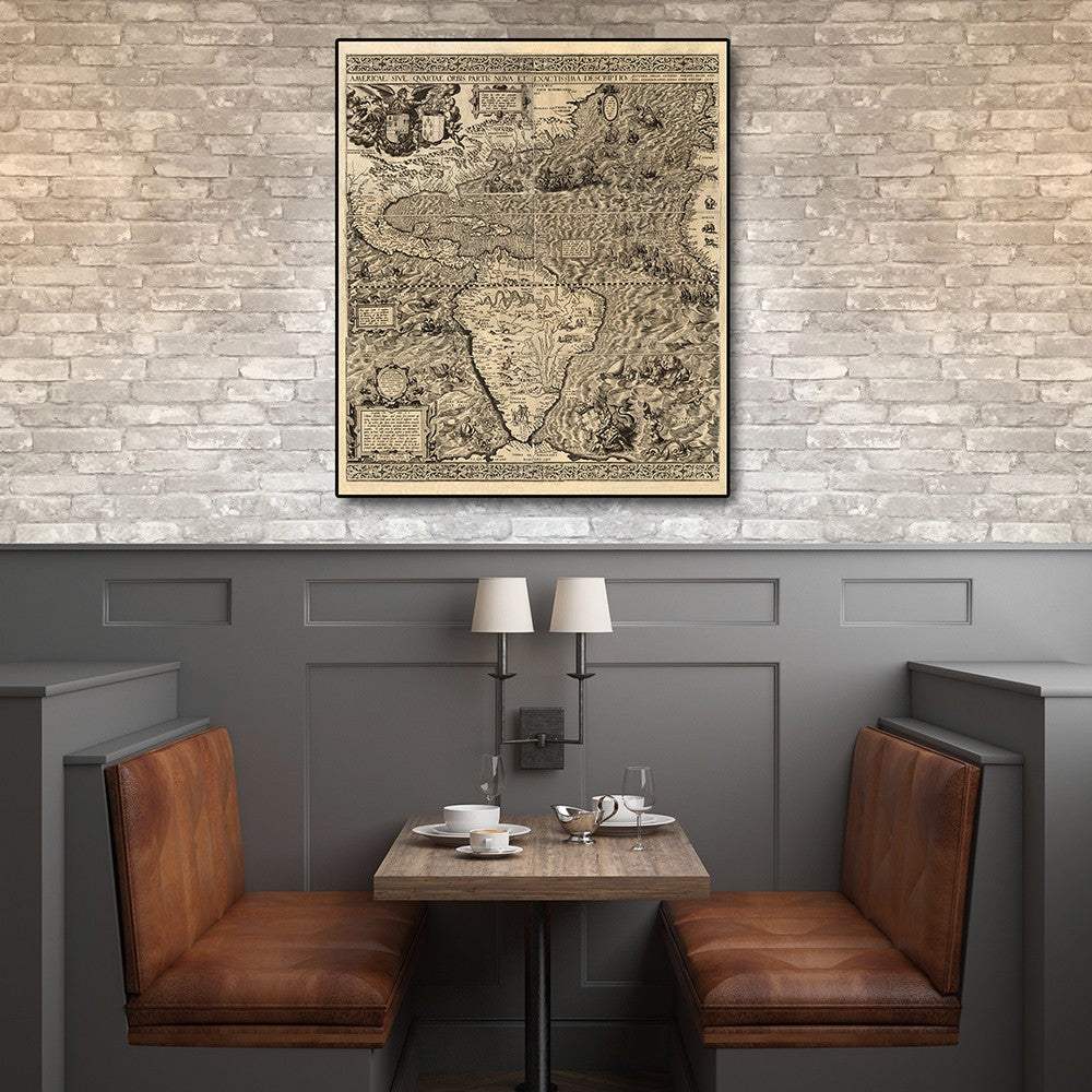 Vintage 1598 Map Of The Americas Unframed Print Wall Art - Homeroots - Flyclothing LLC