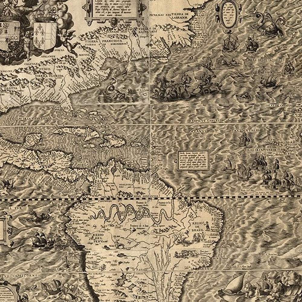 Vintage 1598 Map Of The Americas Unframed Print Wall Art - Homeroots - Flyclothing LLC