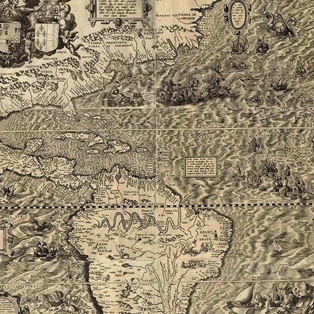 Vintage 1598 Map Of The Americas Unframed Print Wall Art - Homeroots - Flyclothing LLC