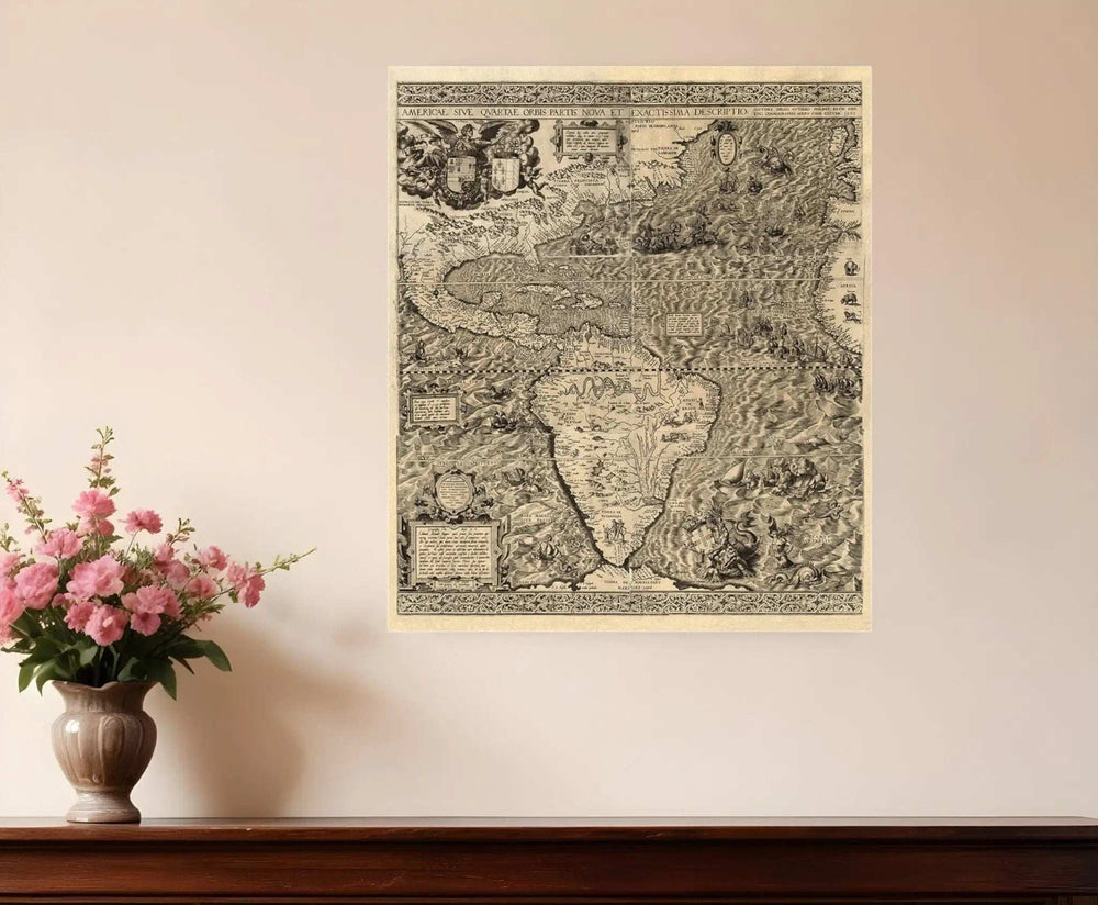 Vintage 1598 Map Of The Americas Unframed Print Wall Art - Homeroots - Flyclothing LLC