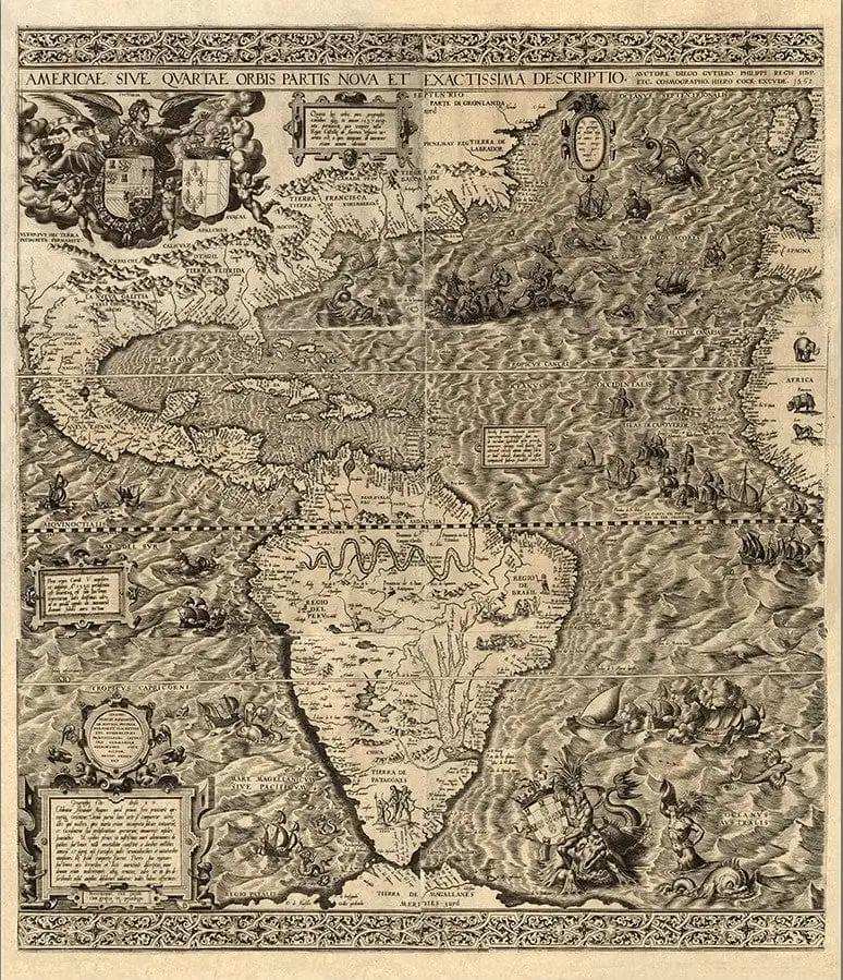 Vintage 1598 Map Of The Americas Unframed Print Wall Art - Homeroots