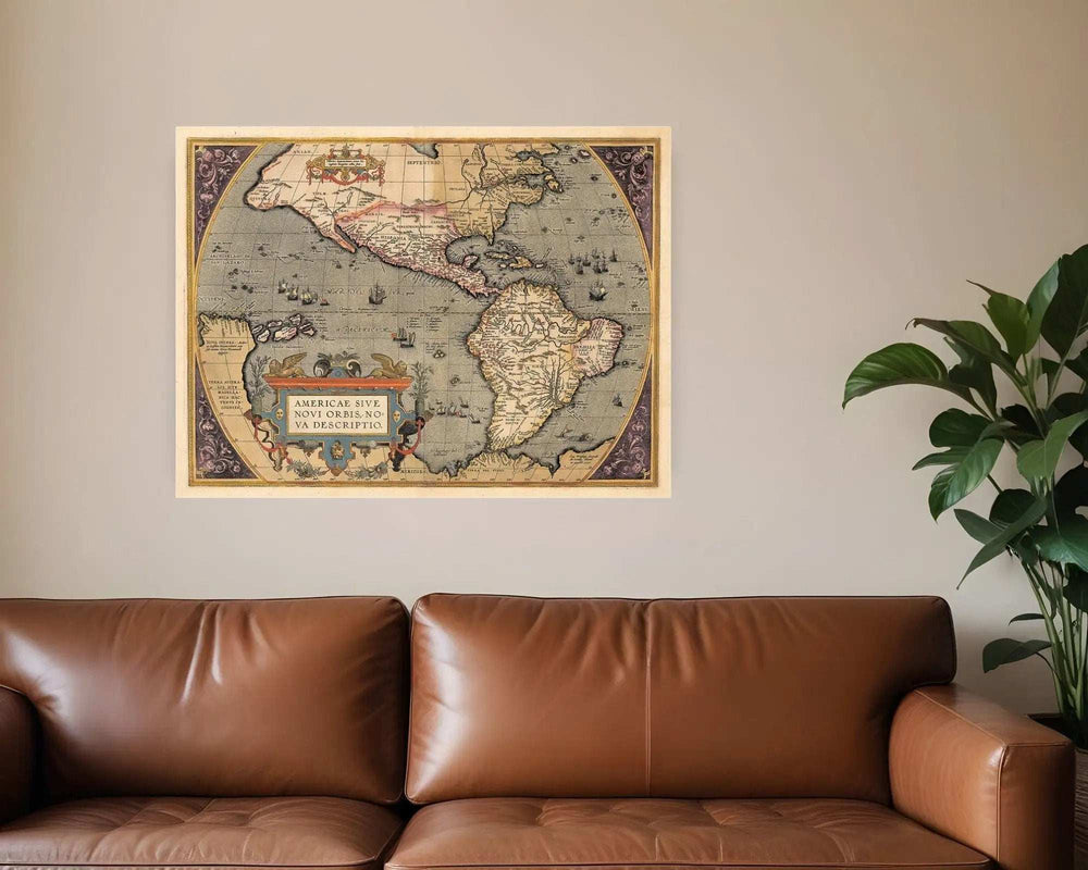 Vintage 1598 Map Of The Americas Unframed Print Wall Art - Homeroots