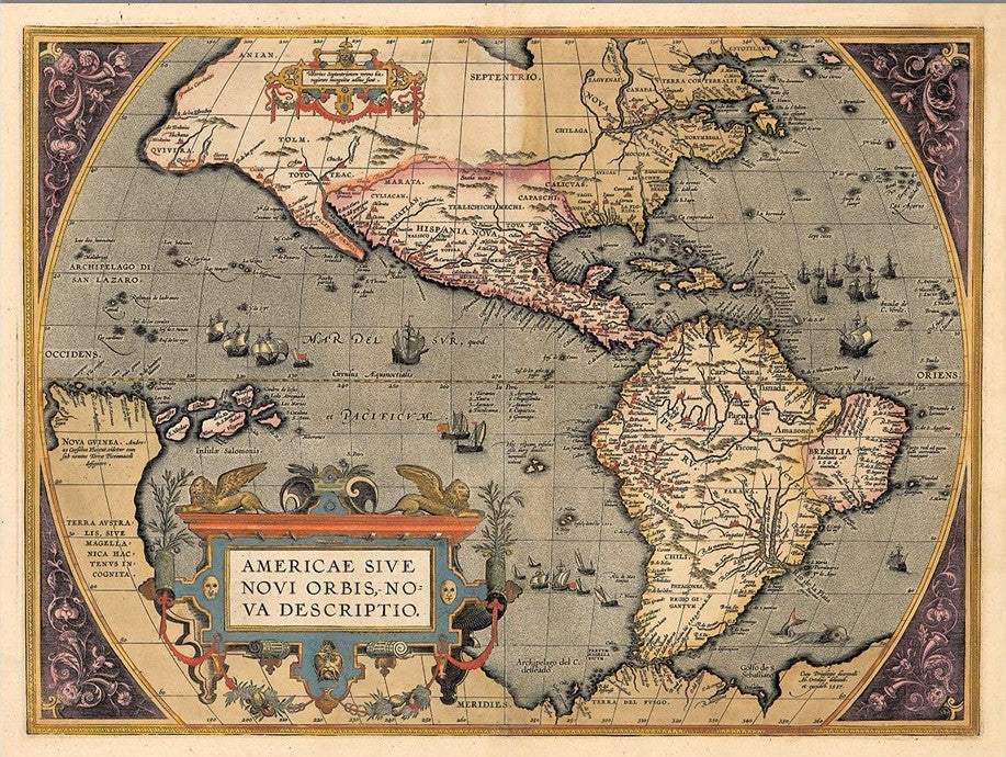 Vintage 1598 Map Of The Americas Unframed Print Wall Art - Homeroots - Flyclothing LLC