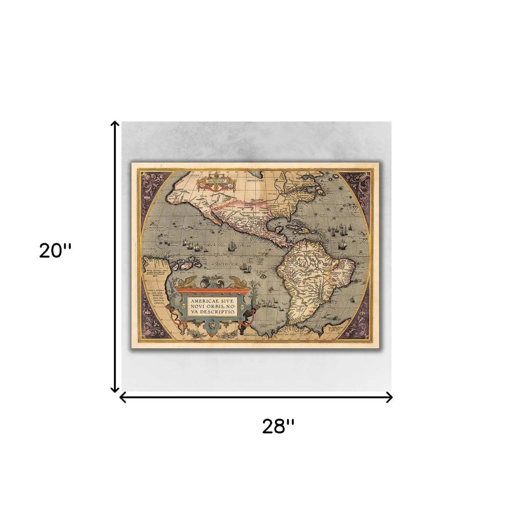 20" X 28" Vintage 1598 Map Of The Americas Wall Art - Homeroots - Flyclothing LLC