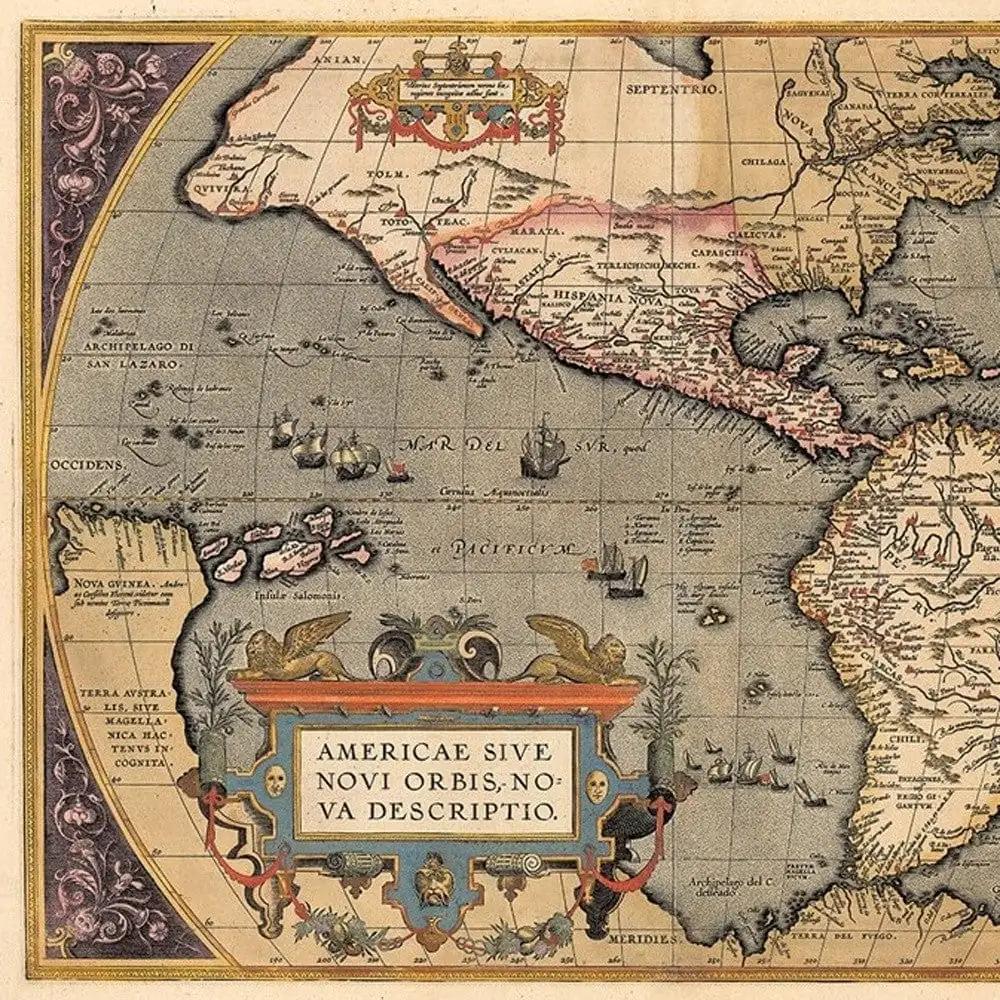 20" X 28" Vintage 1598 Map Of The Americas Wall Art - Homeroots - Flyclothing LLC