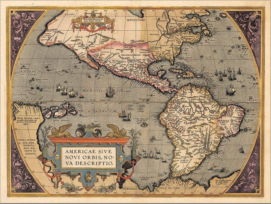 20" X 28" Vintage 1598 Map Of The Americas Wall Art - Homeroots - Flyclothing LLC