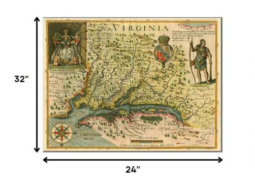 24" X 32" Map Of Virginia C1627 Vintage Poster Wall Art - Homeroots - Flyclothing LLC