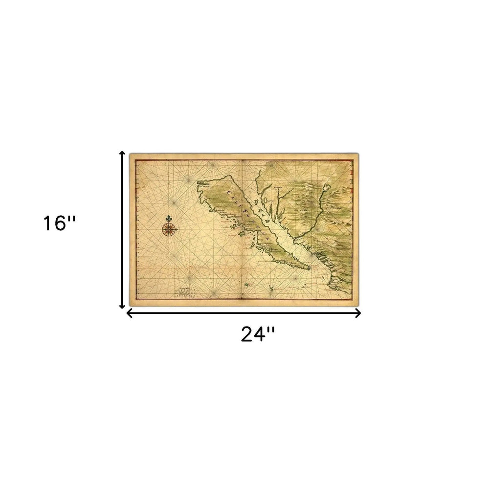 16" X 24" California As An Island C1650 Vintage Map Wall Art - Homeroots - Flyclothing LLC