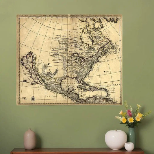 24" X 28" Map Of North America C1685 Vintage  Poster Wall Art - Homeroots