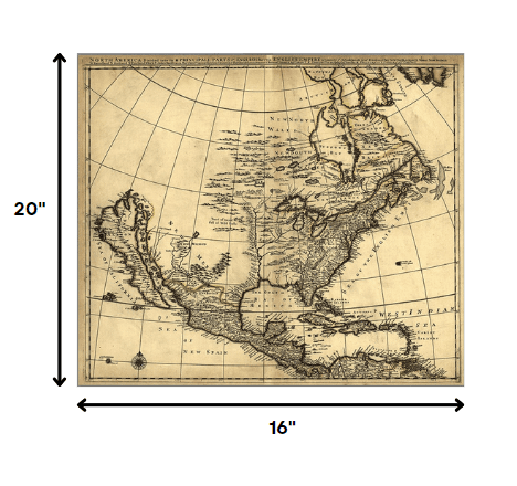 16" X 20" Map Of North America C1685 Vintage Poster Wall Art - Homeroots - Flyclothing LLC